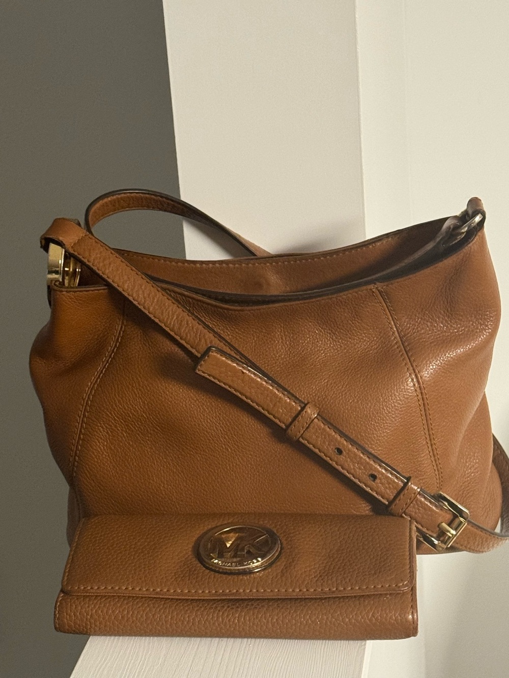 Michael Kors Tan Pebbled Leather Crossbody Bag with Matching Wallet